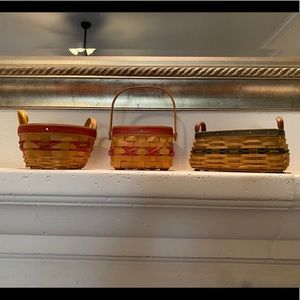 Longaberger- three small baskets, 2 w/protectors